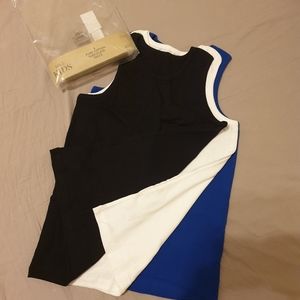 NWOT pack of 3 sleeveless t-shirts/ vests, black/ white/ cobalt blue, 12/14 year